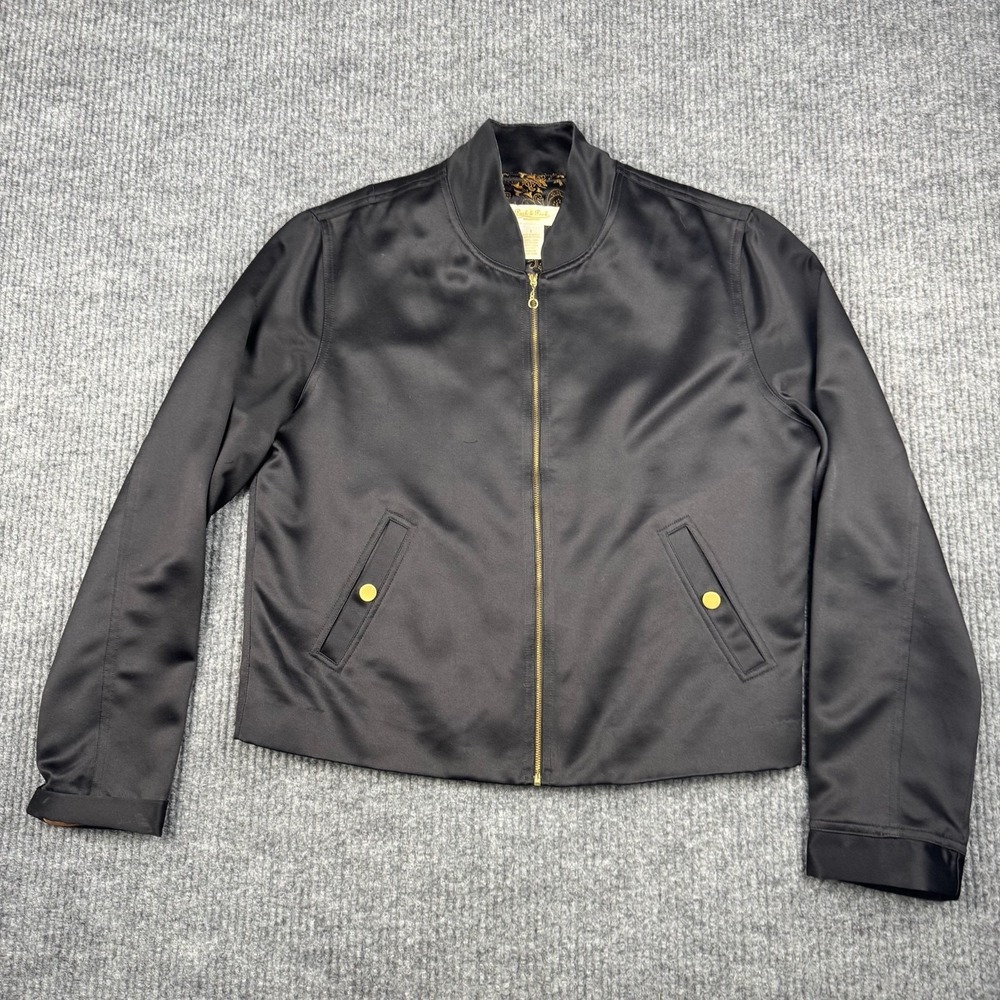 Peck & Peck Bomber Jacket Womens L Black Satin Zip Front Pockets‎ Street Style